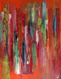 Gedanken auf Rot, Öl auf Holz, 50 x 60 cm, 2017