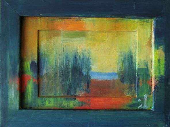 Sommerlandschaft, Öl auf Karton im Passepartout-Karton und Holzrahmen,15x20cm