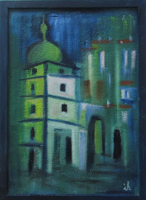 Turm_blau-grün,20x30cm